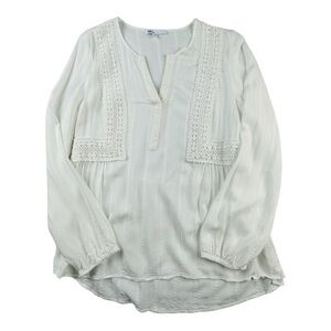 DR2 White Boho Lace Yoke Long Sleeve Peasant Blouse